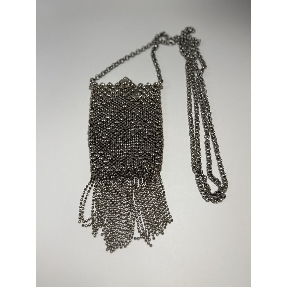 Sergio Gutierrez Liquid Metal Mesh Purse Fringe Silver tone Pouch Crossbody